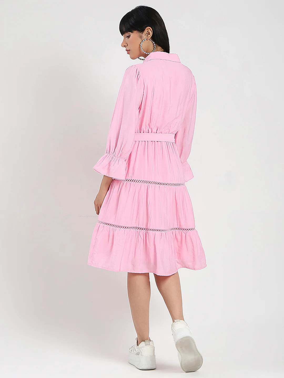 Madame Tiered Pink Rayon Blend Fit and Flare Mini Dress - Image 6