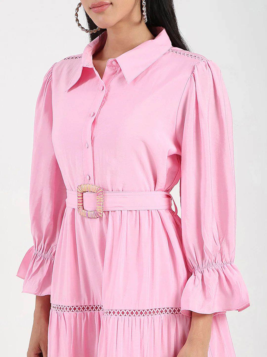Madame Tiered Pink Rayon Blend Fit and Flare Mini Dress - Image 7