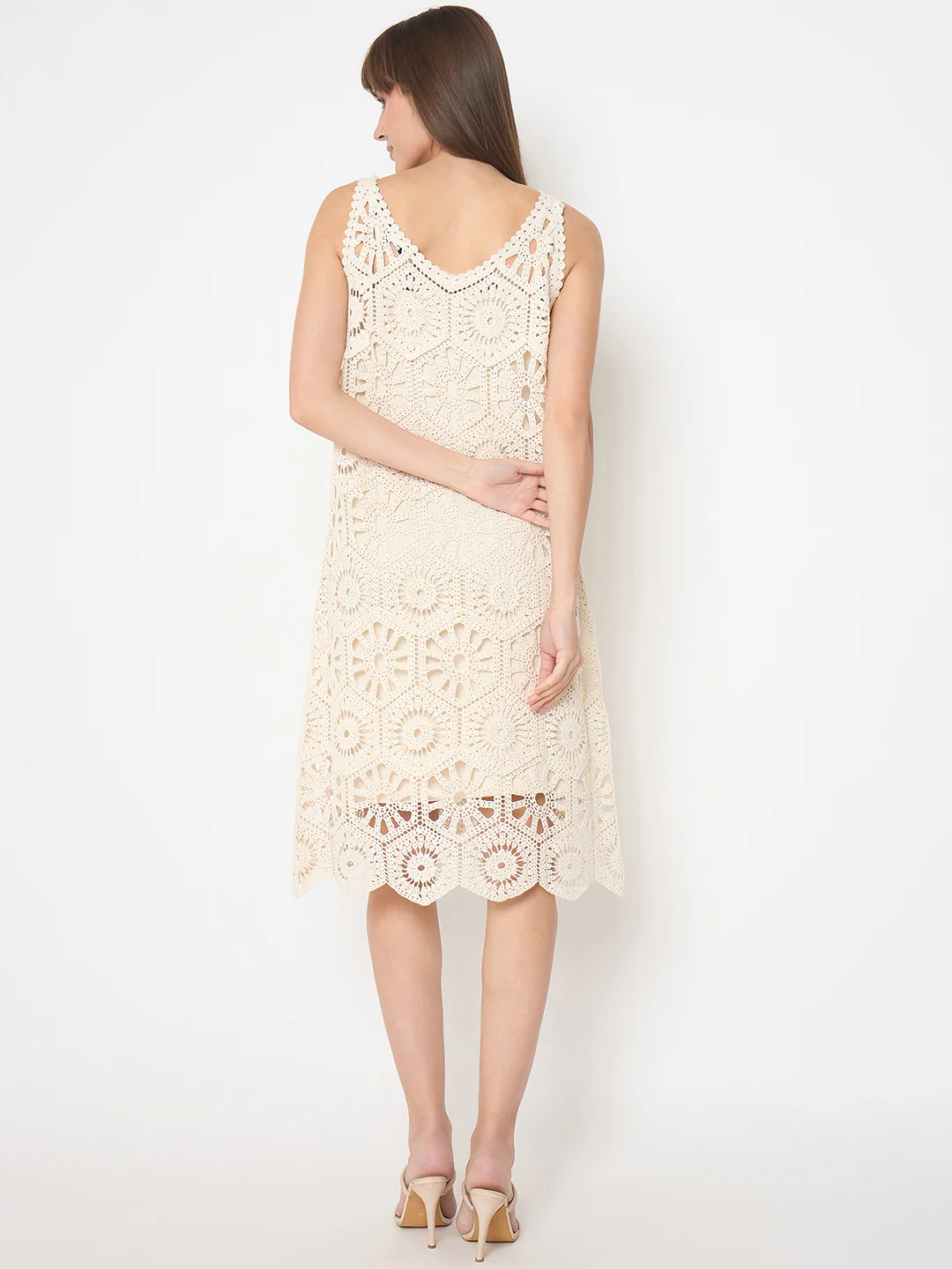 Madame Crochet Self Design Strap Beige Midi Dress - Image 7