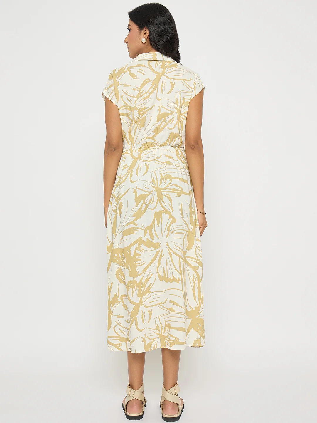Madame Belted Fit and Flare Beige Wrap Dress - Image 6