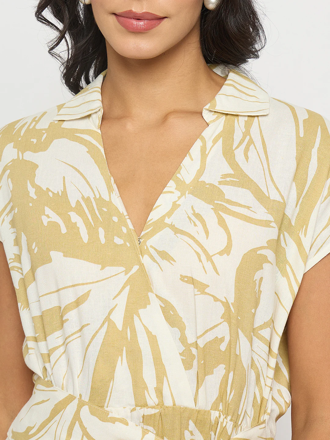 Madame Belted Fit and Flare Beige Wrap Dress - Image 7