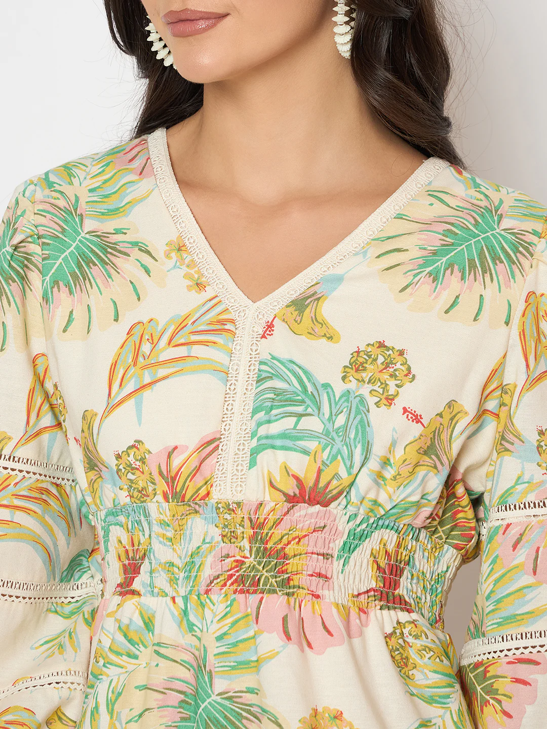 Madame Floral Print Tiered Off White Mini Dress - Image 7