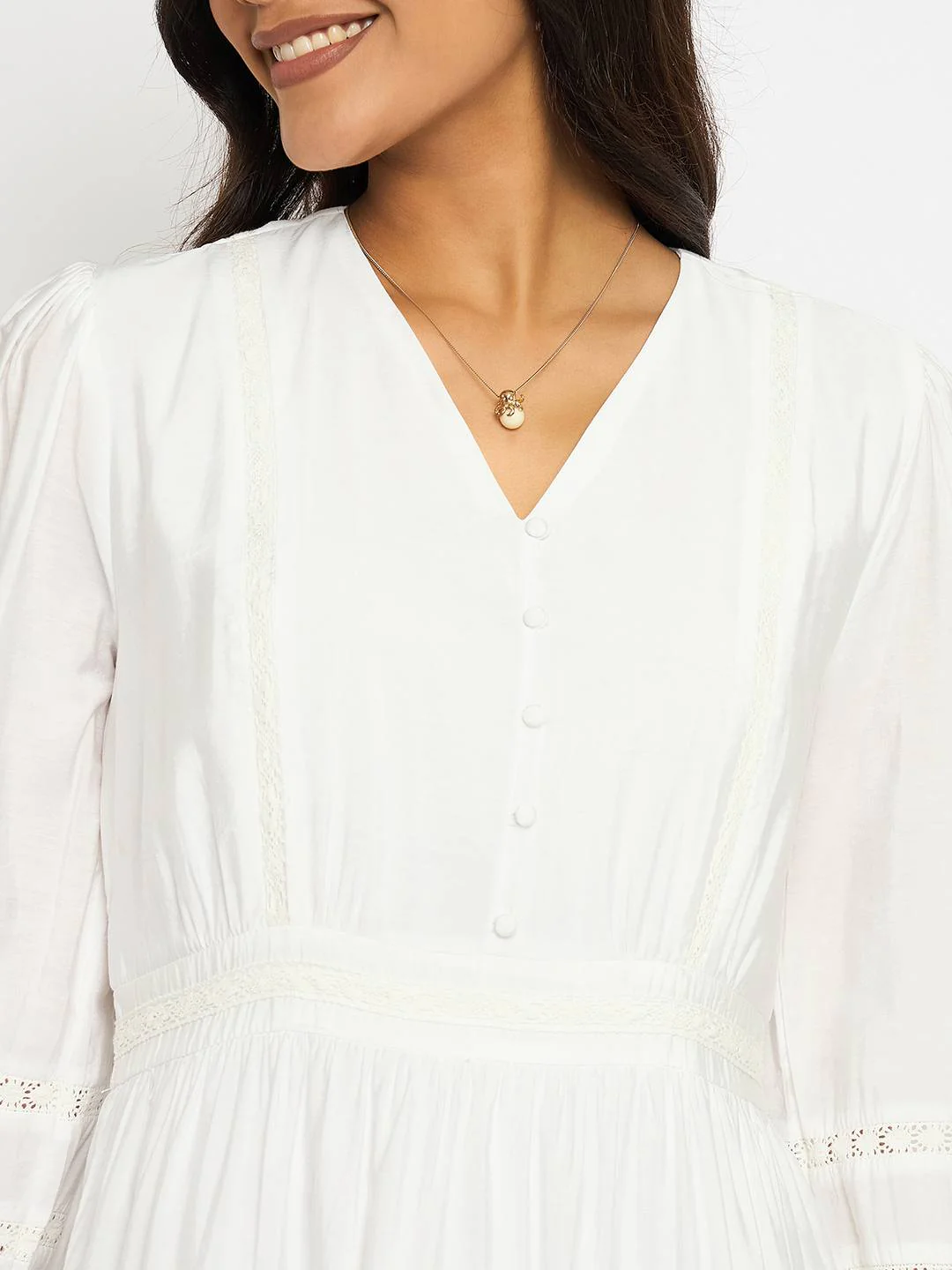 Madame Lace Detailed White Rayon Blend Dress - Image 7