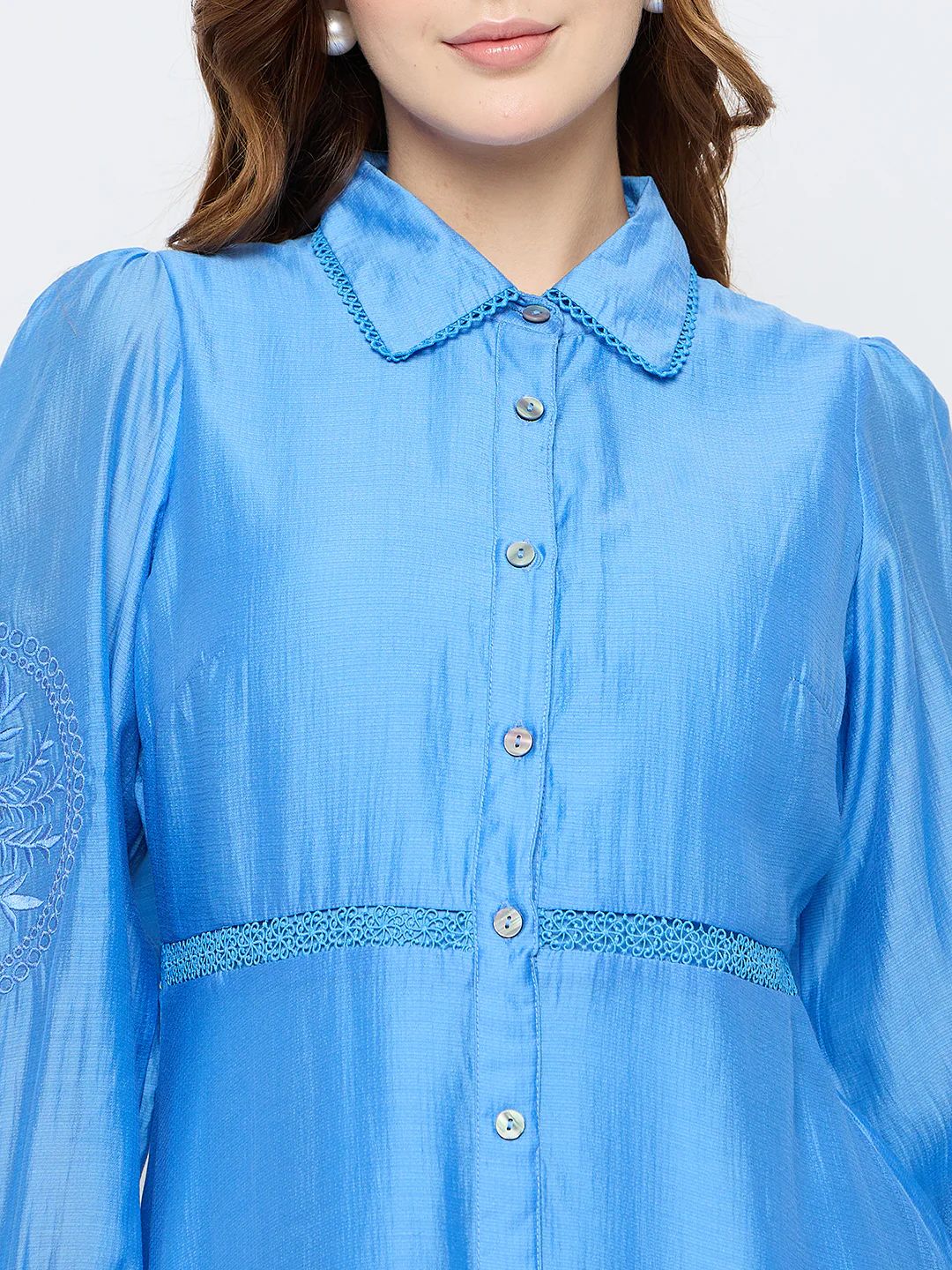 Madame Tiered Cornflower Blue Shirt Dress - Image 7