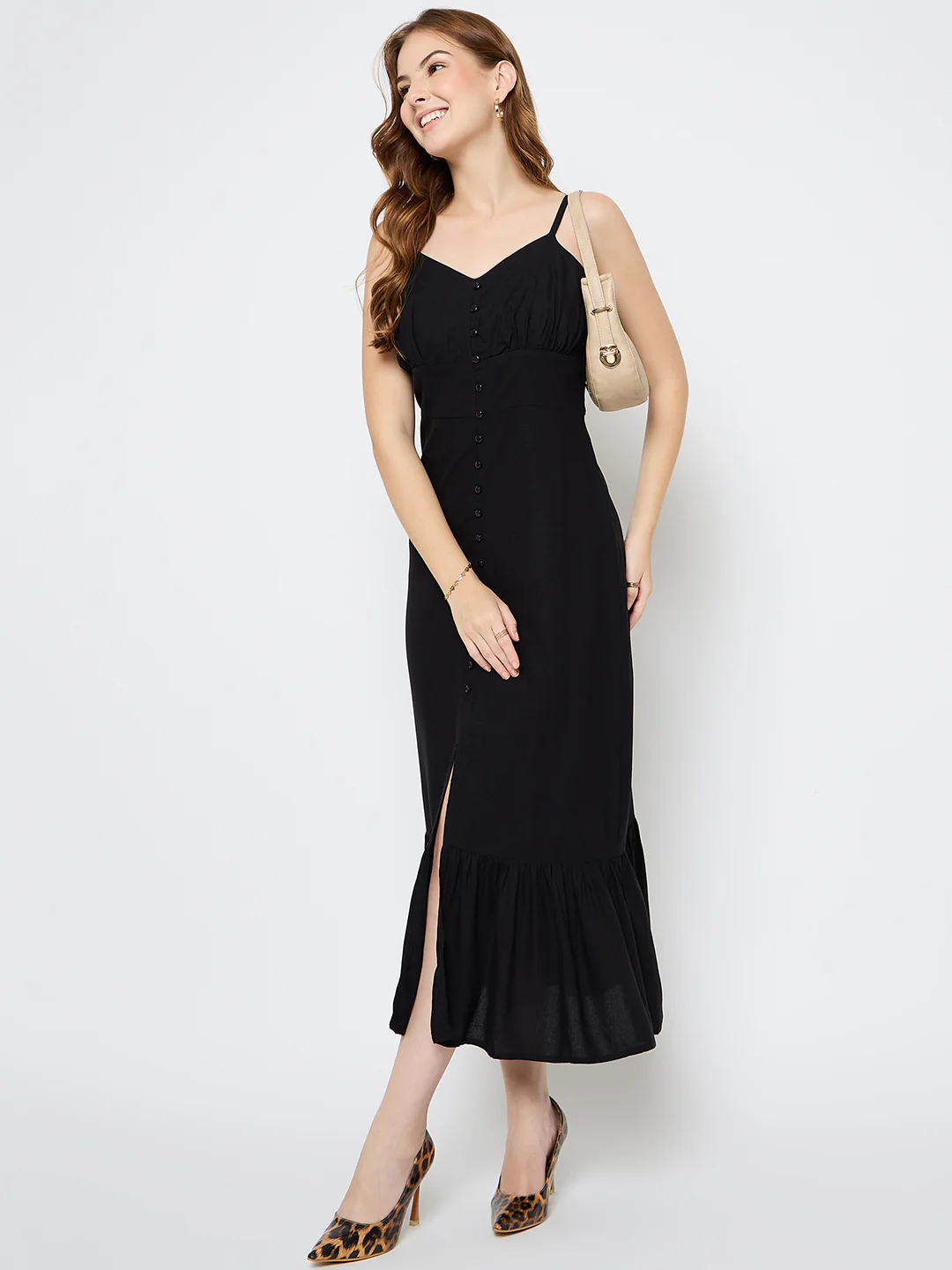 Madame Sleeveless Tiered Black Rayon Maxi Dress - Image 2