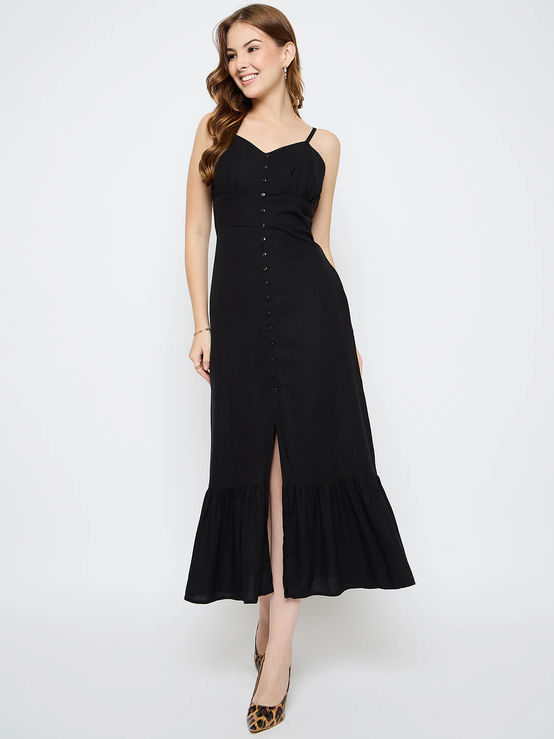 Madame Sleeveless Tiered Black Rayon Maxi Dress - Image 3