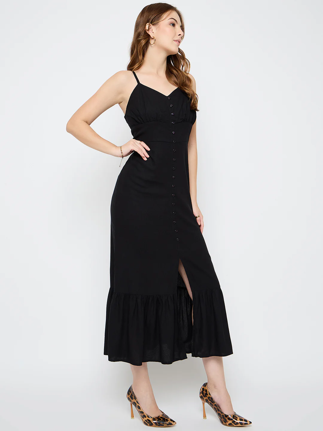 Madame Sleeveless Tiered Black Rayon Maxi Dress - Image 4