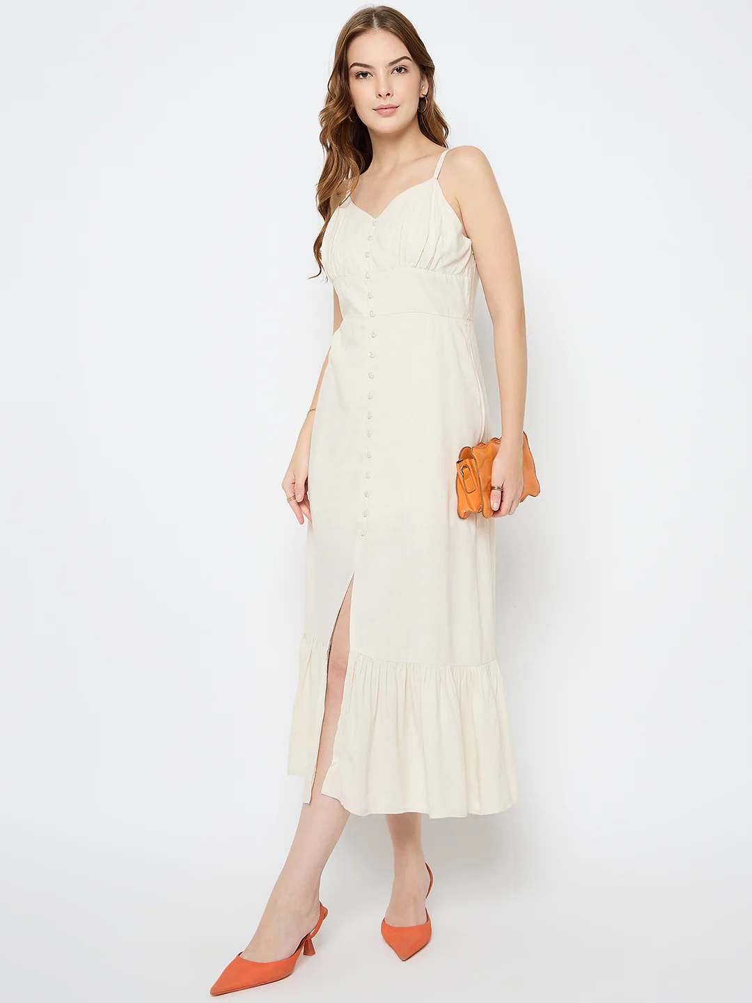 Madame Sleeveless Tiered Off White Maxi Rayon Dress - Image 2