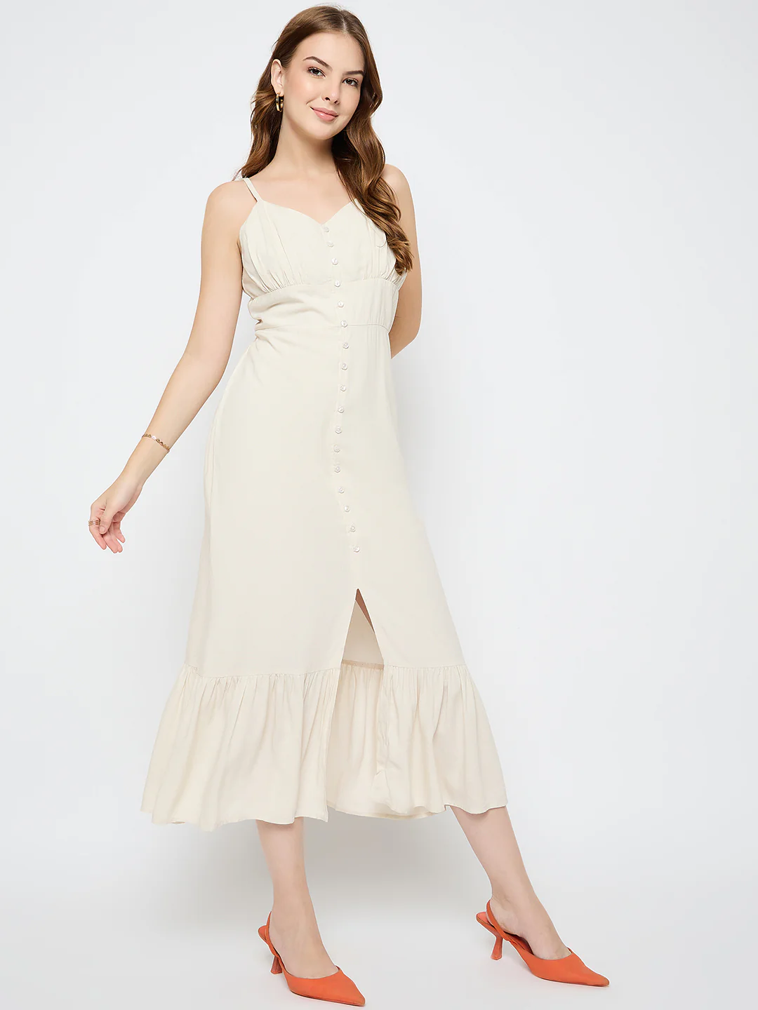 Madame Sleeveless Tiered Off White Maxi Rayon Dress - Image 4