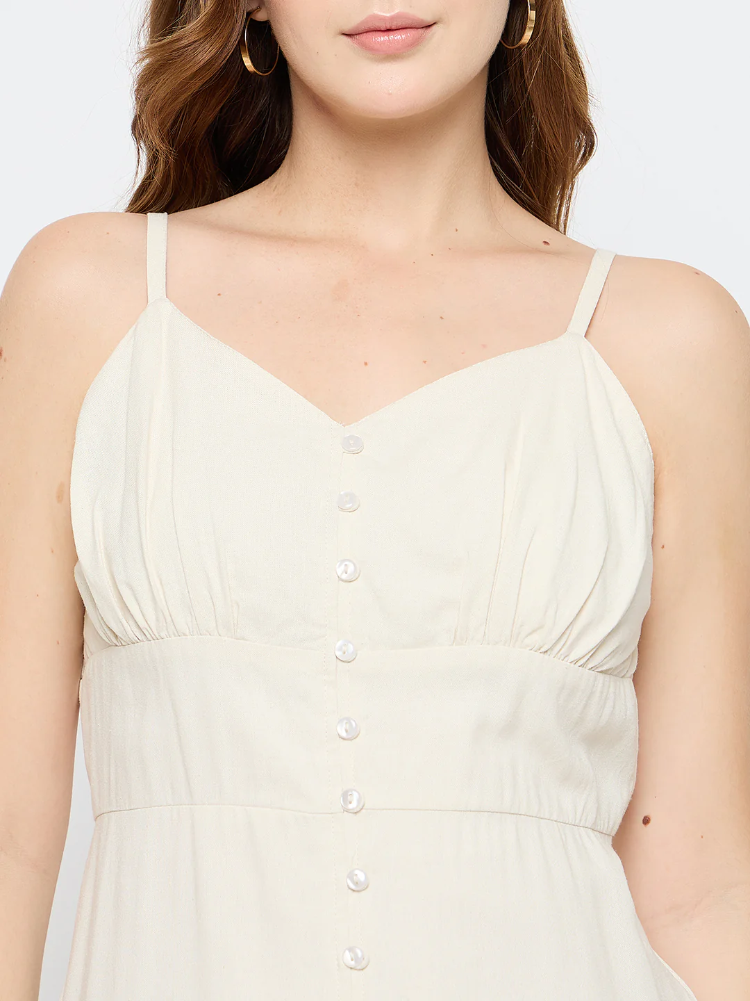 Madame Sleeveless Tiered Off White Maxi Rayon Dress - Image 7