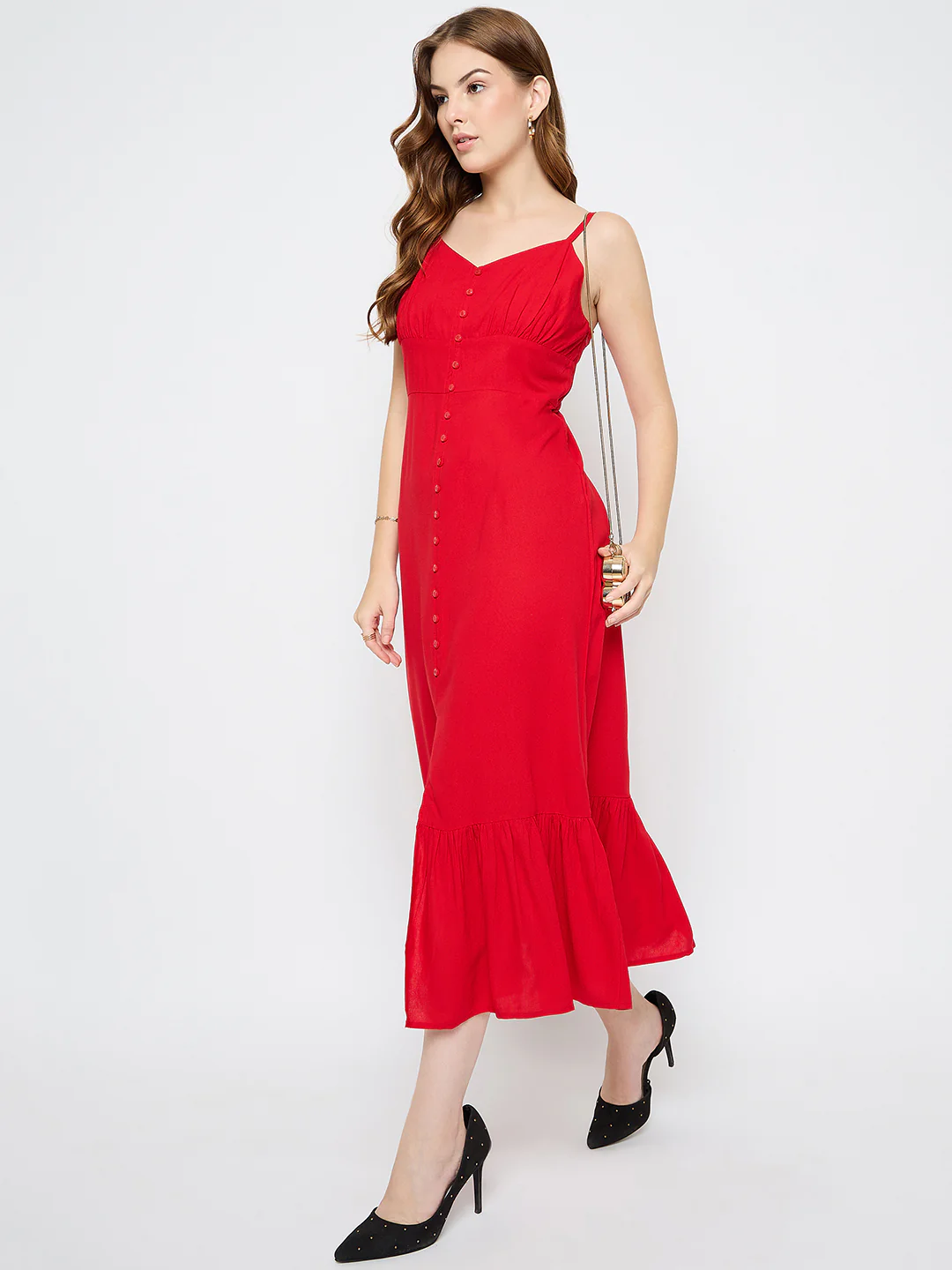 Madame Sleeveless Tiered Red Maxi Rayon Dress - Image 2