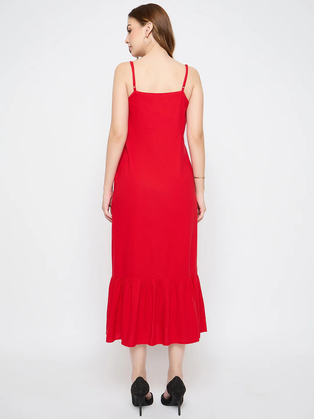 Madame Sleeveless Tiered Red Maxi Rayon Dress - Image 6