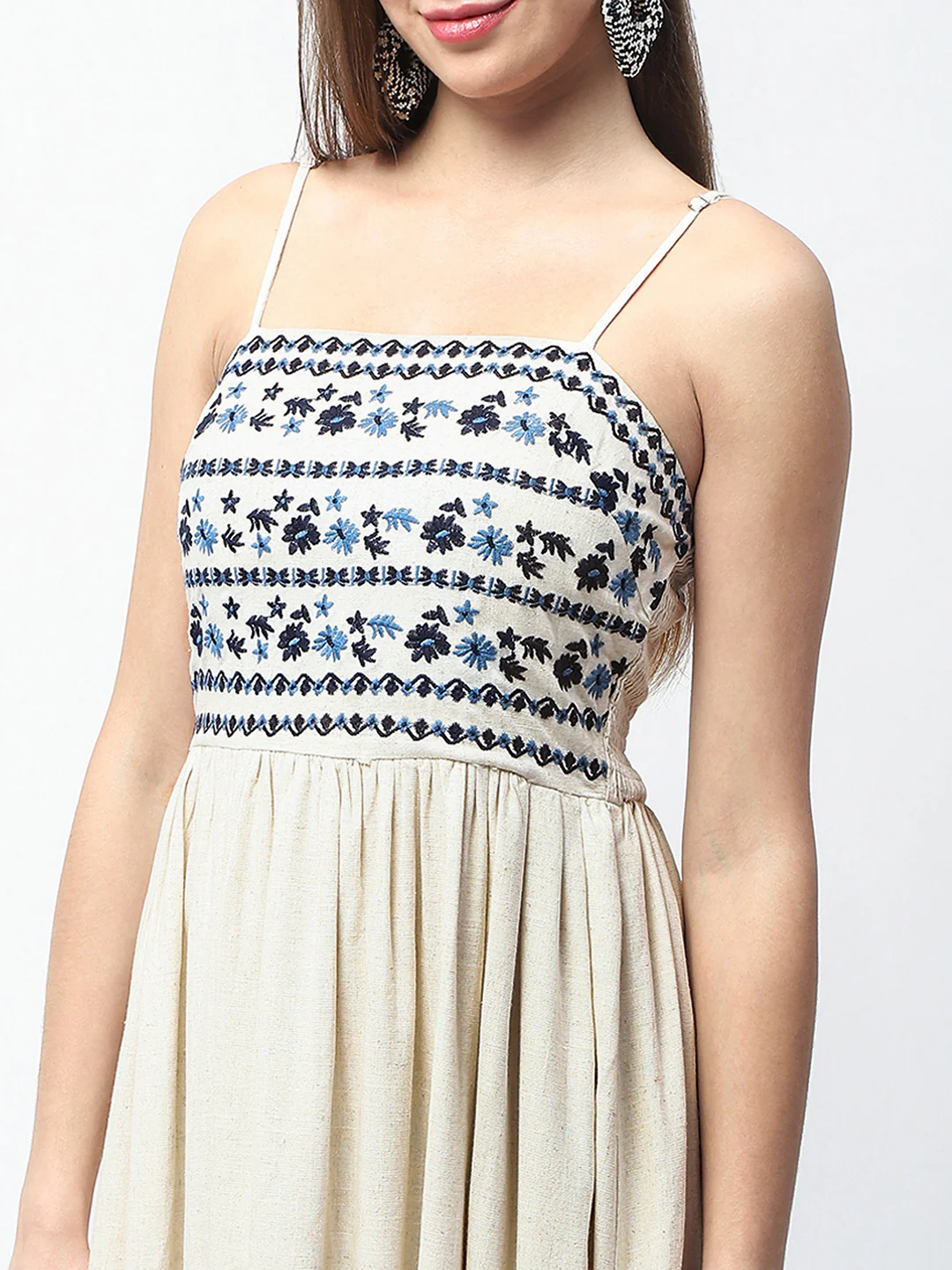 Madame Floral Embroidered Sleeveless Off White Midi Dress - Image 8
