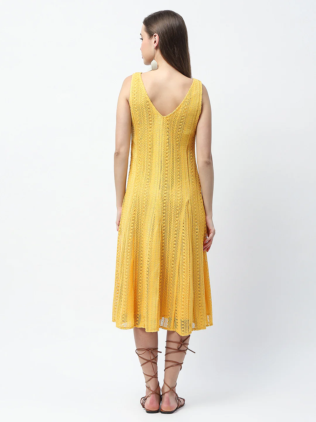 Madame Crochet Knit Mustard Yellow Midi Dress - Image 7