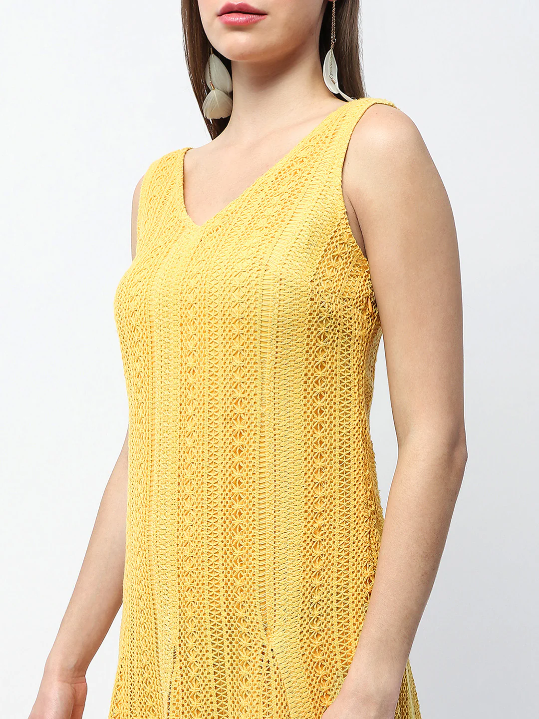 Madame Crochet Knit Mustard Yellow Midi Dress - Image 8