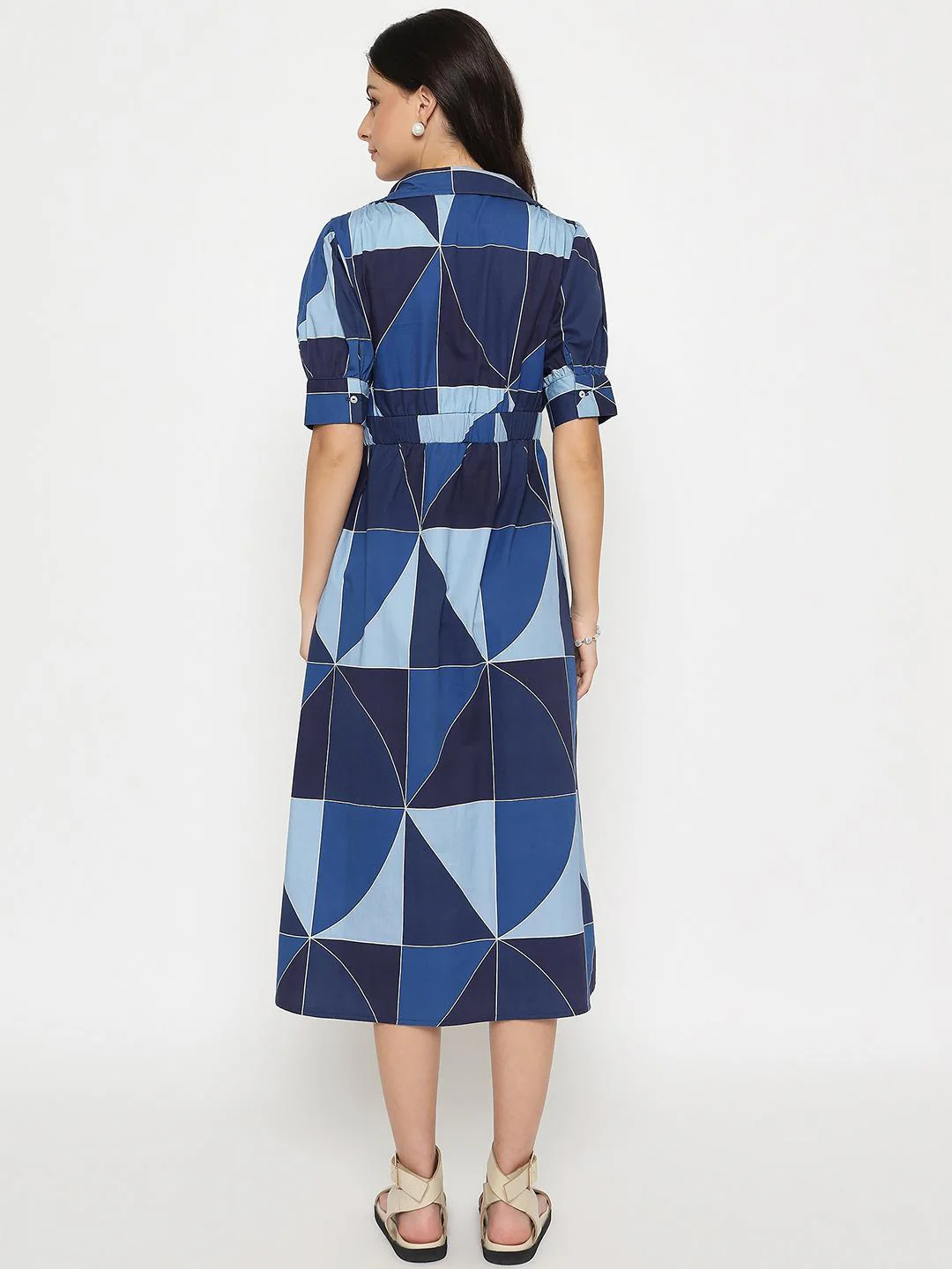Madame Geometric Print Belted Blue Maxi Shirt Dress - Image 6