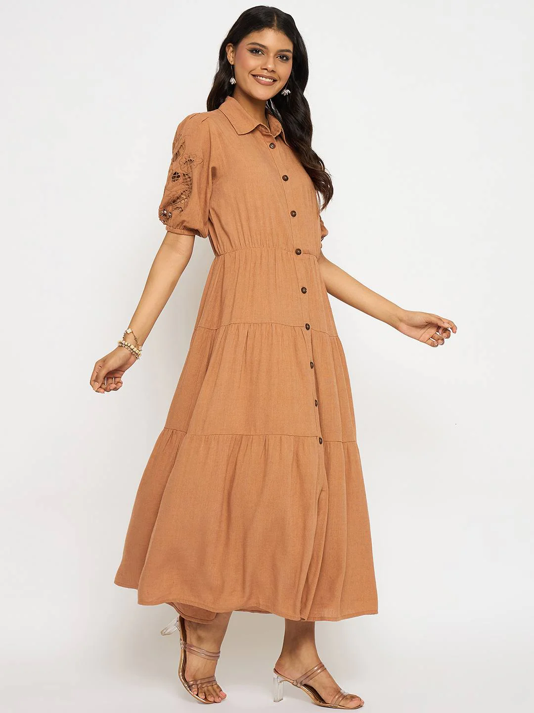 Madame Tiered Rust Red Maxi Shirt Dress - Image 4