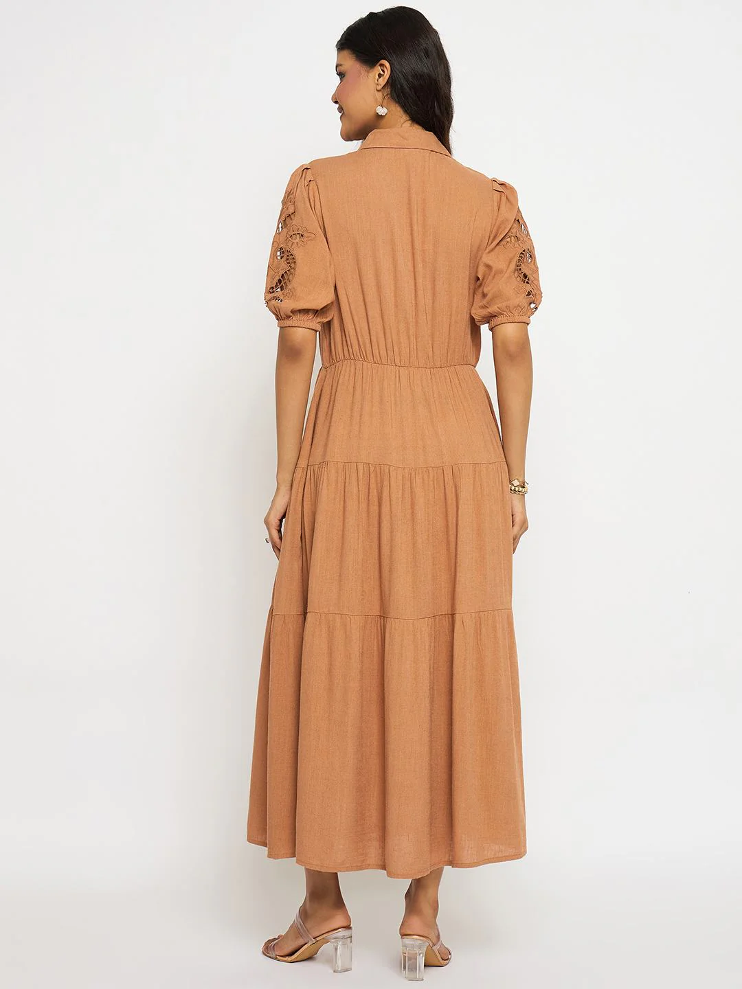 Madame Tiered Rust Red Maxi Shirt Dress - Image 6