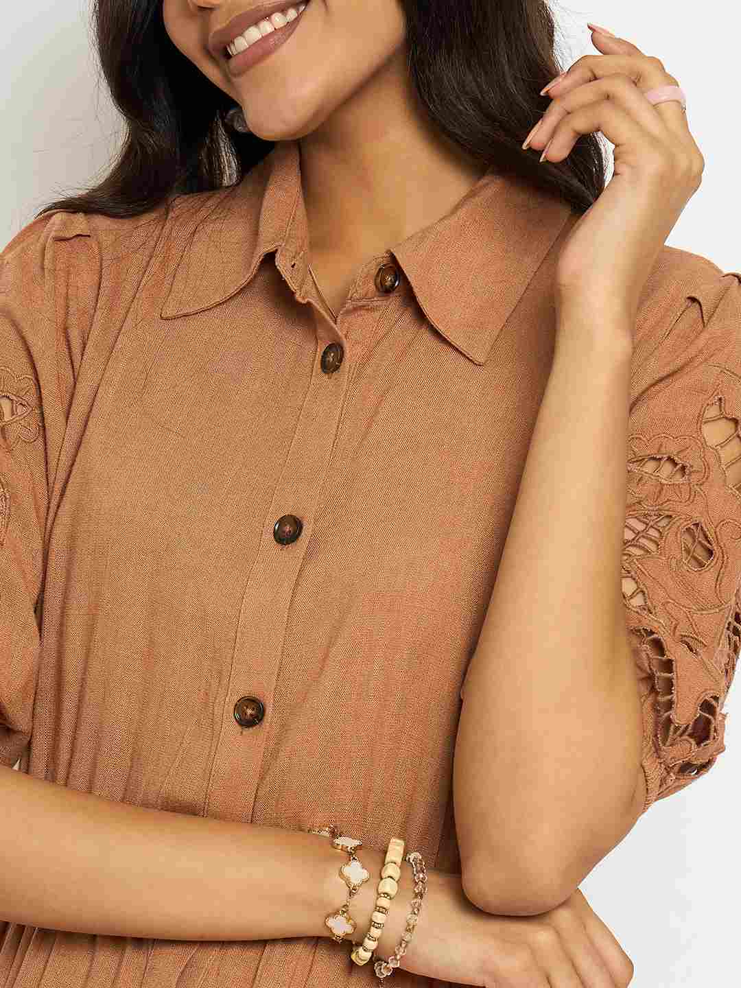Madame Tiered Rust Red Maxi Shirt Dress - Image 7