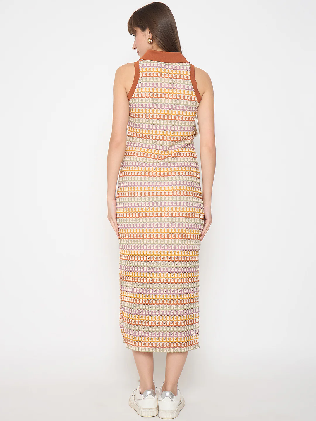 Madame Crochet Striped Side Slit Brown Bodycon Dress - Image 6