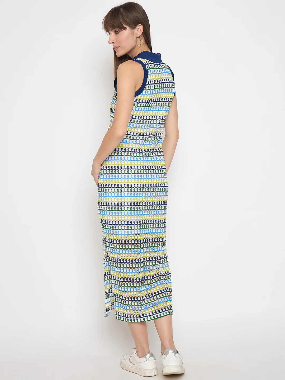 Madame Crochet Striped Side Slit White Bodycon Dress - Image 6