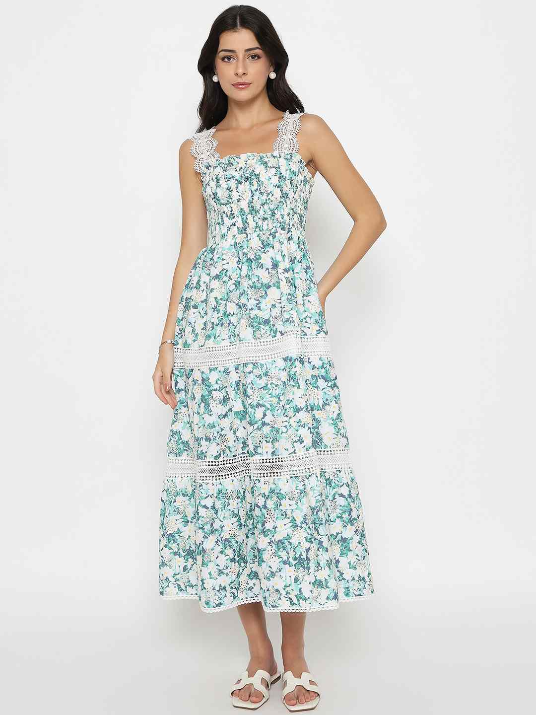 Madame Laced Floral Print White Midi Dress - Image 3