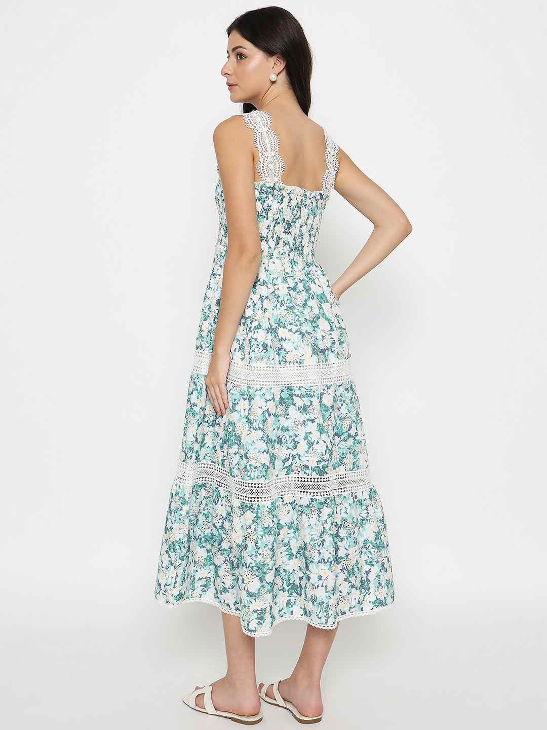 Madame Laced Floral Print White Midi Dress - Image 6