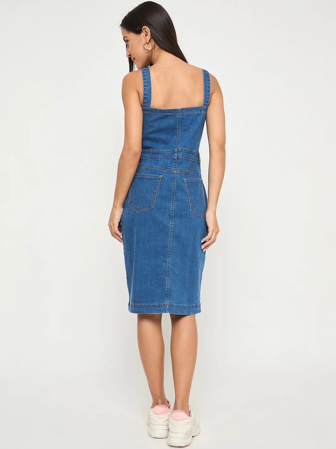 Madame Divided Buttoned Mid Blue Denim Mini Bodycon Dress - Image 6
