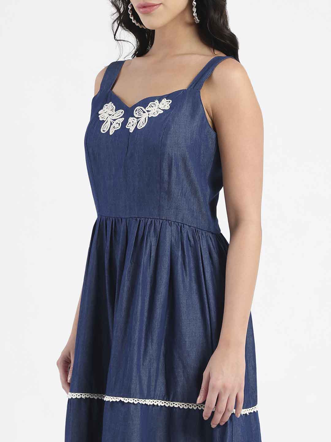 Madame Embroidered Tiered Hem Denim Maxi Dress - Image 7