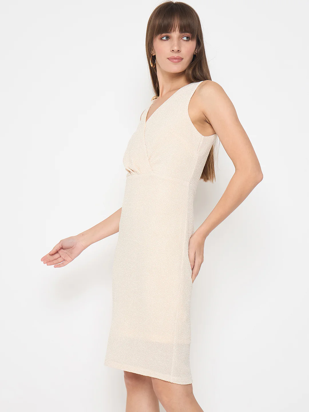 Madame Self Design Bodycon Mini Off White Dress - Image 5
