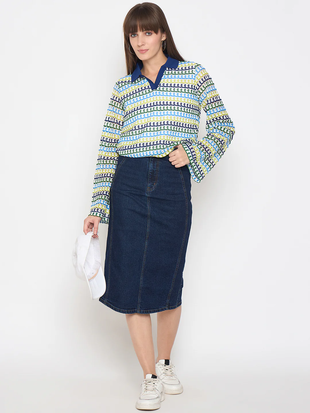 Madame Crochet Contrasting Collar Blue Top - Image 2