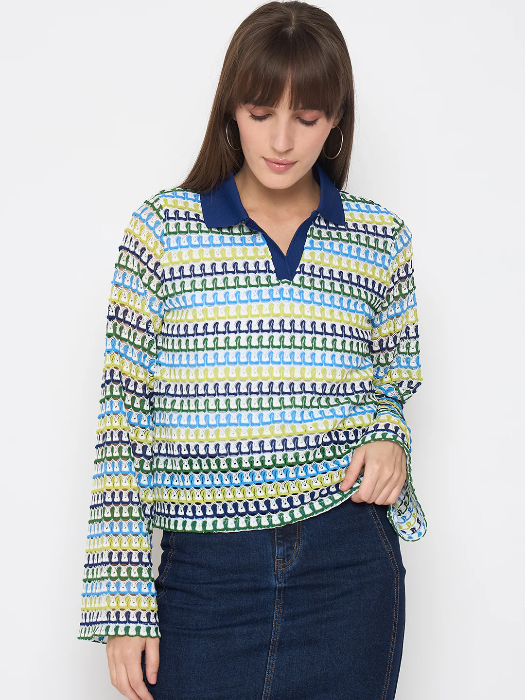 Madame Crochet Contrasting Collar Blue Top - Image 3
