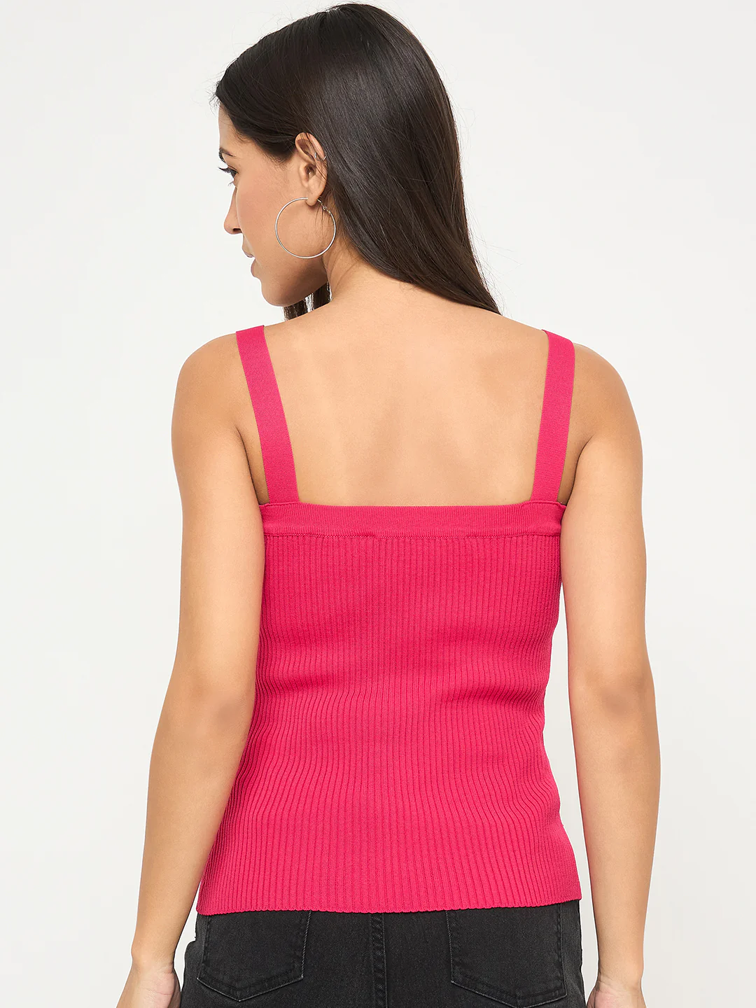 Madame Ribbed Sleeveless Raspberry Red Knitted Top - Image 6