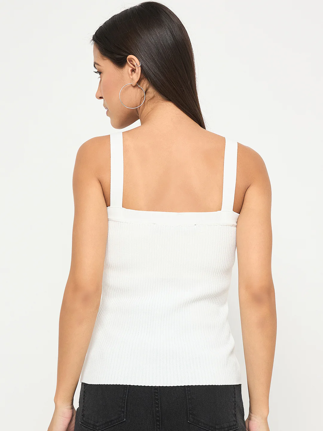 Madame Ribbed Sleeveless White Knitted Top - Image 6