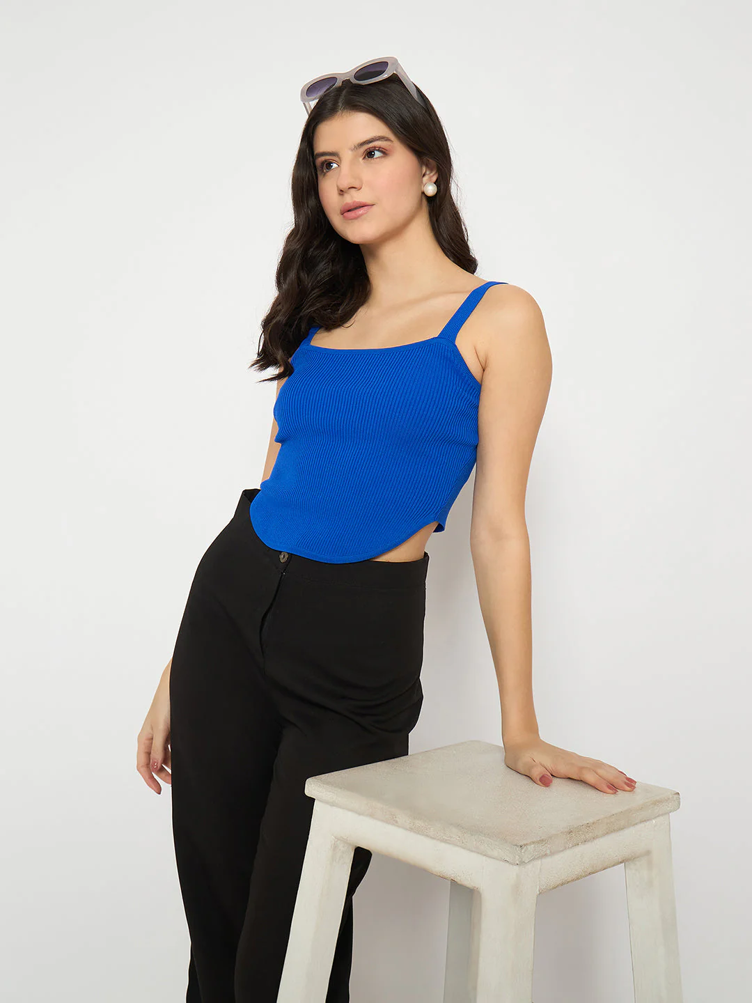 Madame Strap Neckline Royal Blue Knit Top