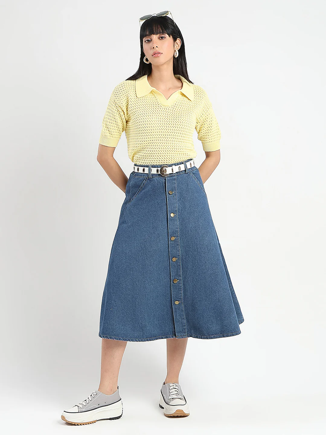 Madame Semi Sheer Yellow Cotton Knitted Top - Image 2