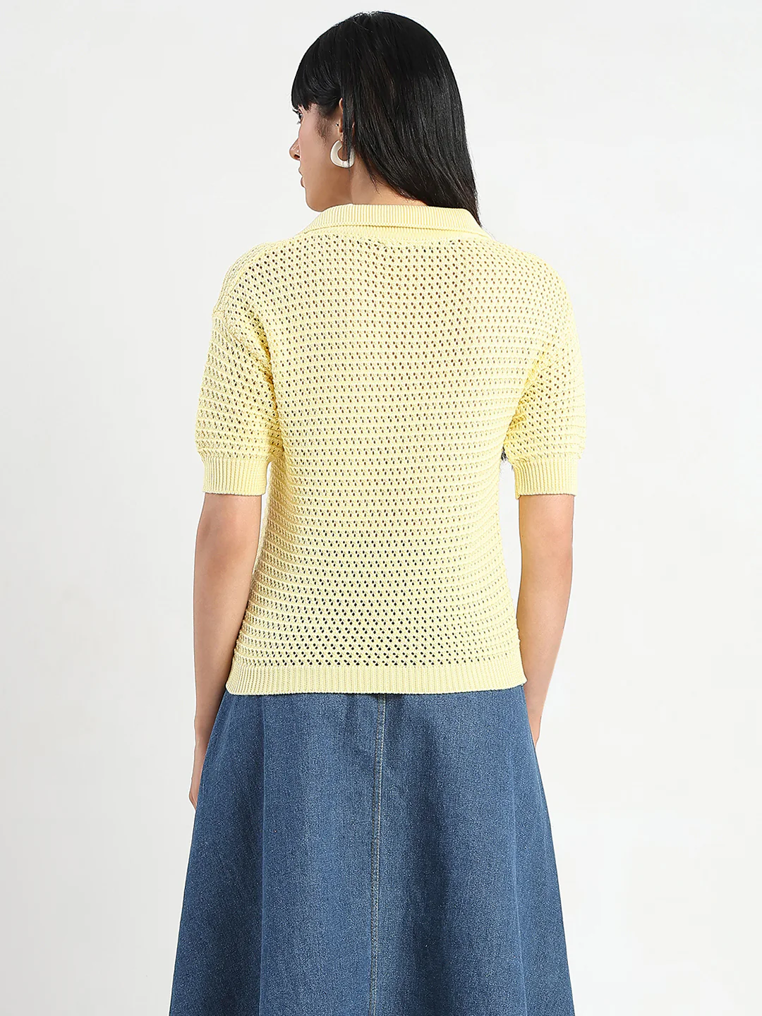 Madame Semi Sheer Yellow Cotton Knitted Top - Image 6