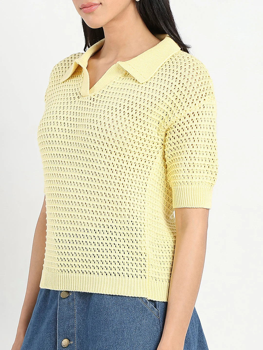 Madame Semi Sheer Yellow Cotton Knitted Top - Image 7