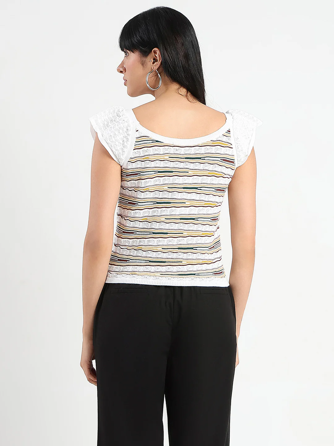 Madame Striped Crochet Multicolor Knit Cotton Crop Top - Image 6