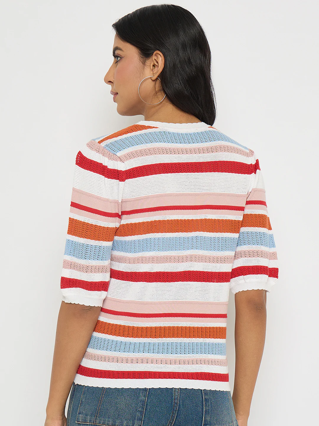 Madame Striped Multi-Color Open Stitch Knitted Top - Image 6