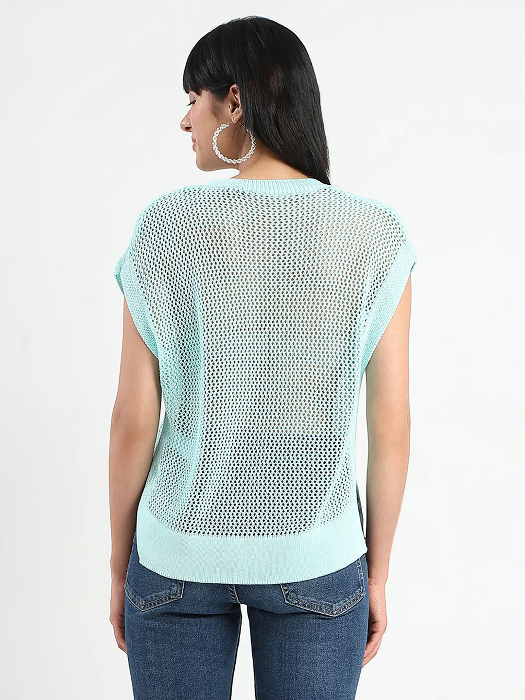 Madame Open Knit Side Slits Mint Green Top - Image 6