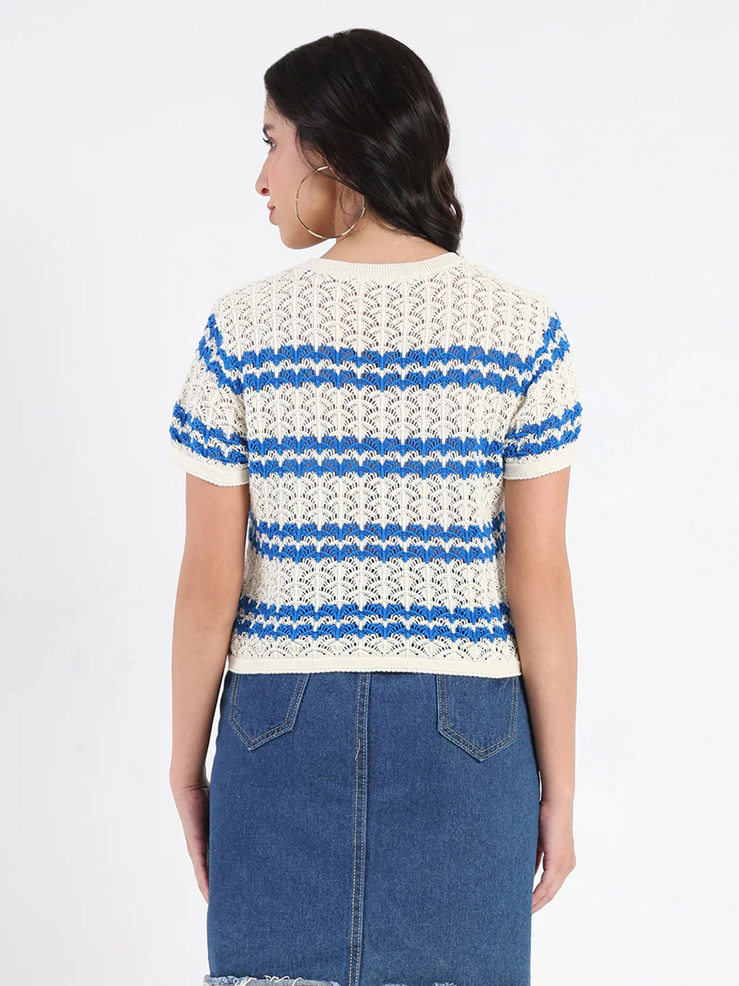 Madame Striped Crocheted Beige Cotton Crop Top - Image 6