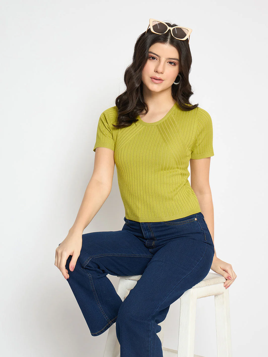 Madame Ribbed Sold Green Knitted Crop Top