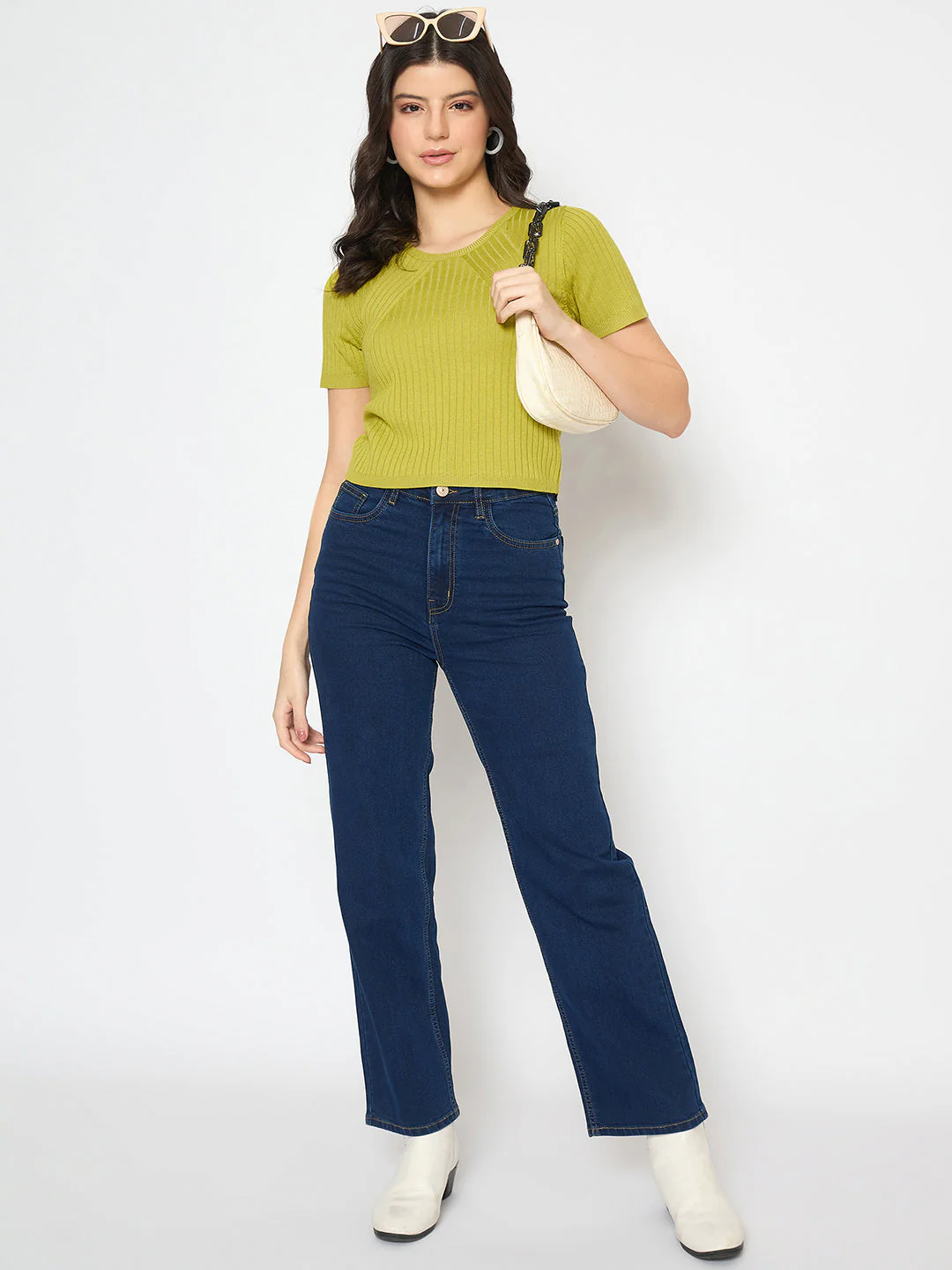 Madame Ribbed Sold Green Knitted Crop Top - Image 2