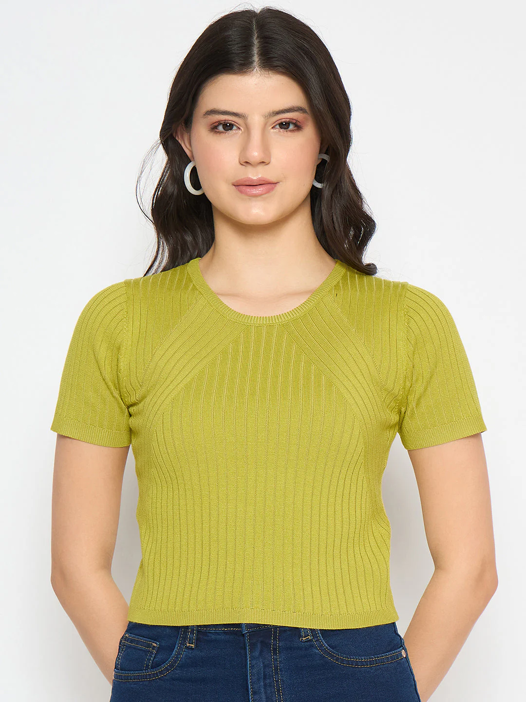 Madame Ribbed Sold Green Knitted Crop Top - Image 3