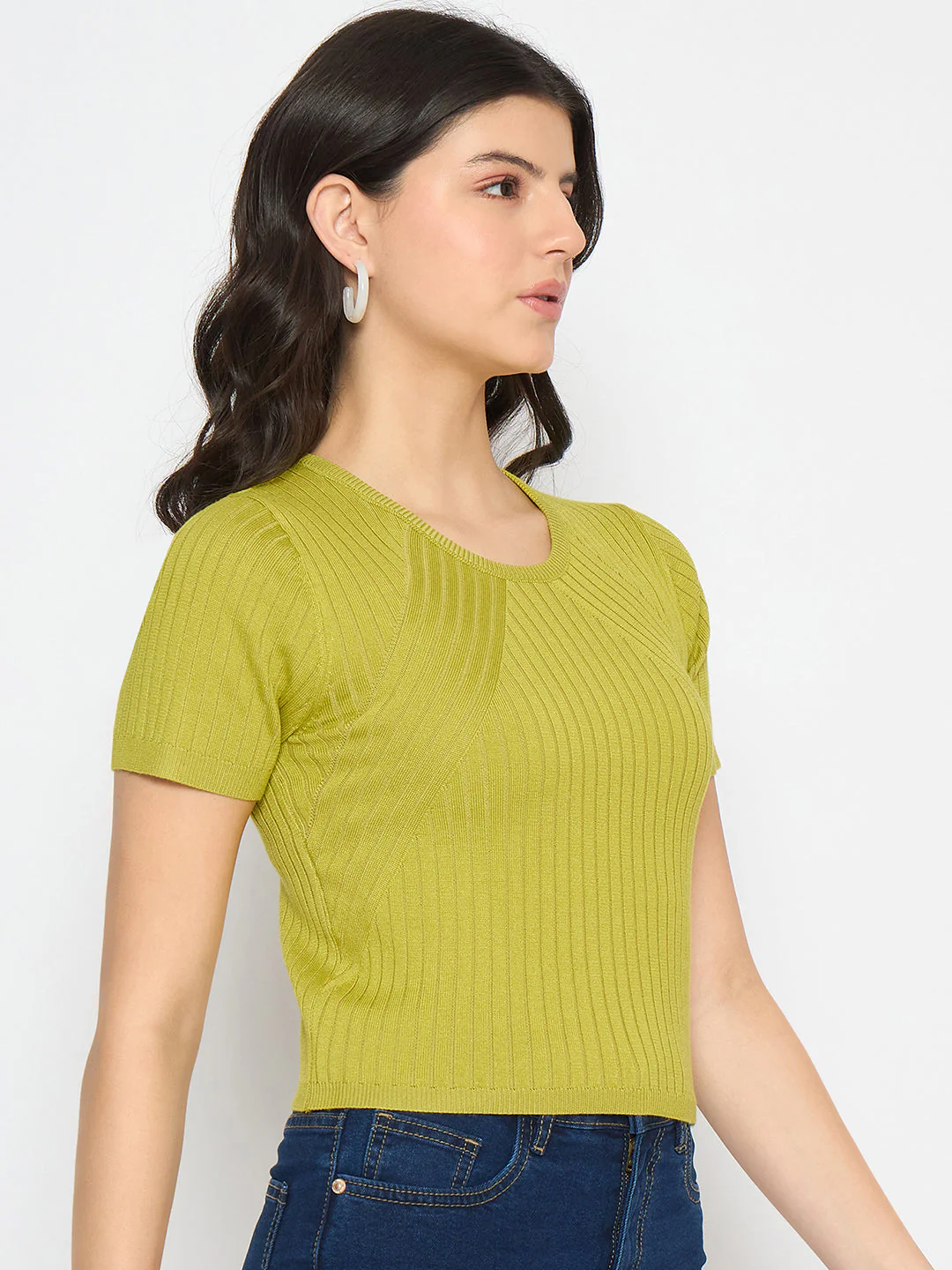 Madame Ribbed Sold Green Knitted Crop Top - Image 4