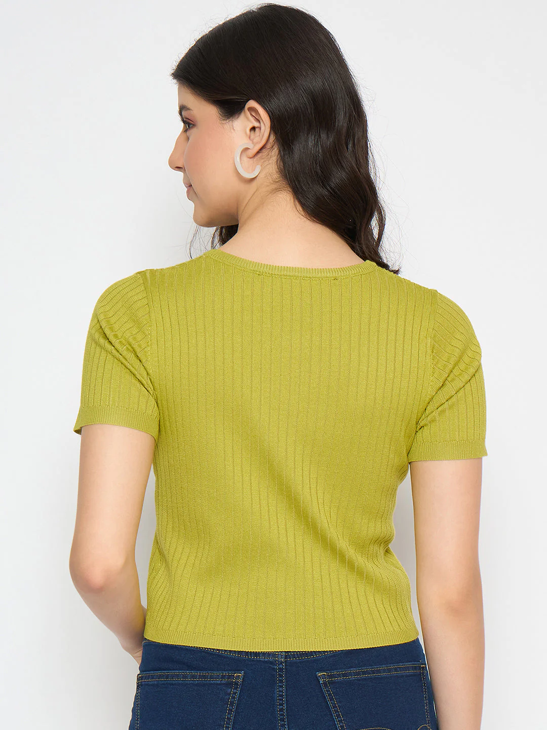 Madame Ribbed Sold Green Knitted Crop Top - Image 6
