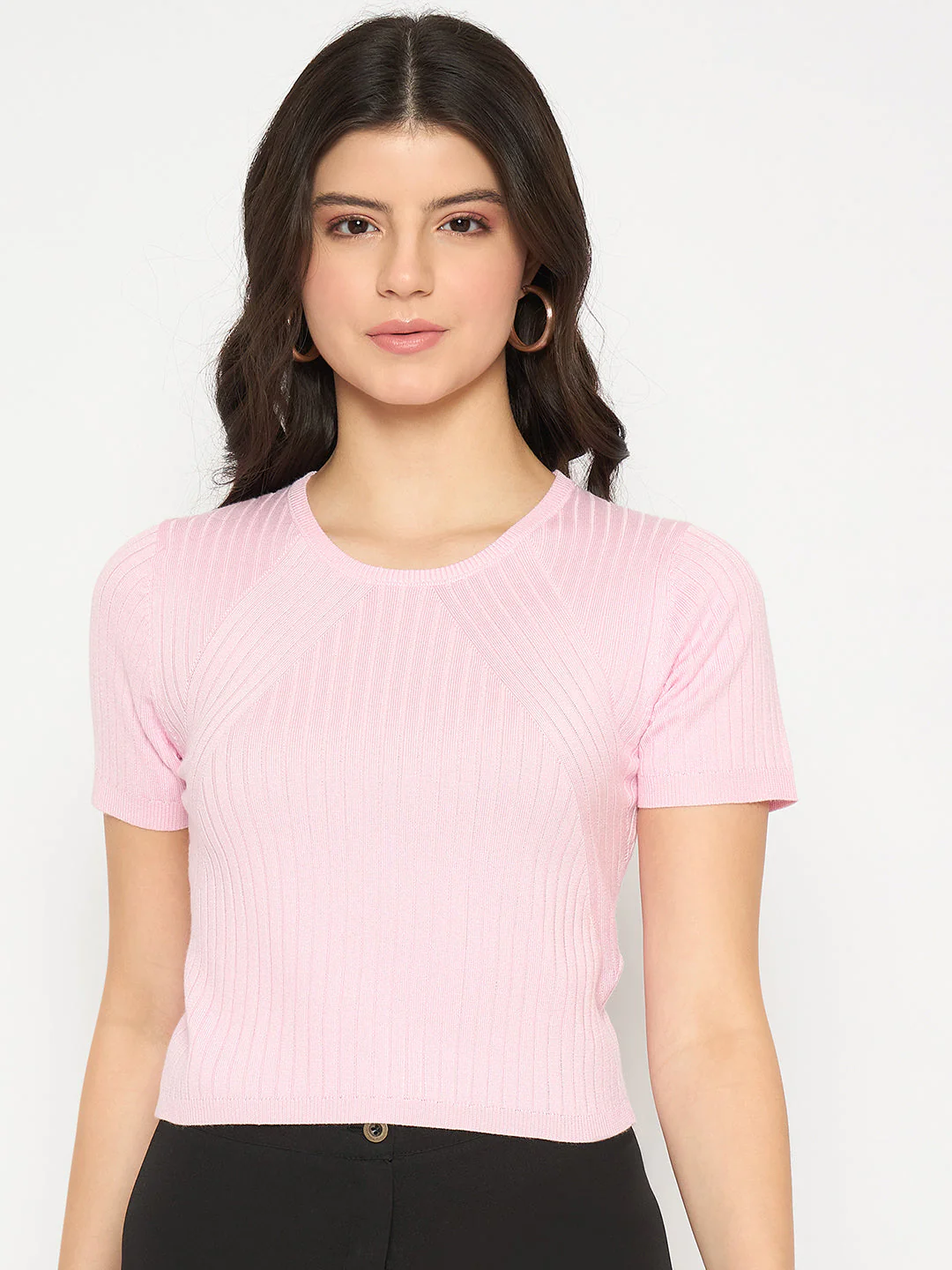 Madame Ribbed Sold Pink Knitted Crop Top - Image 3