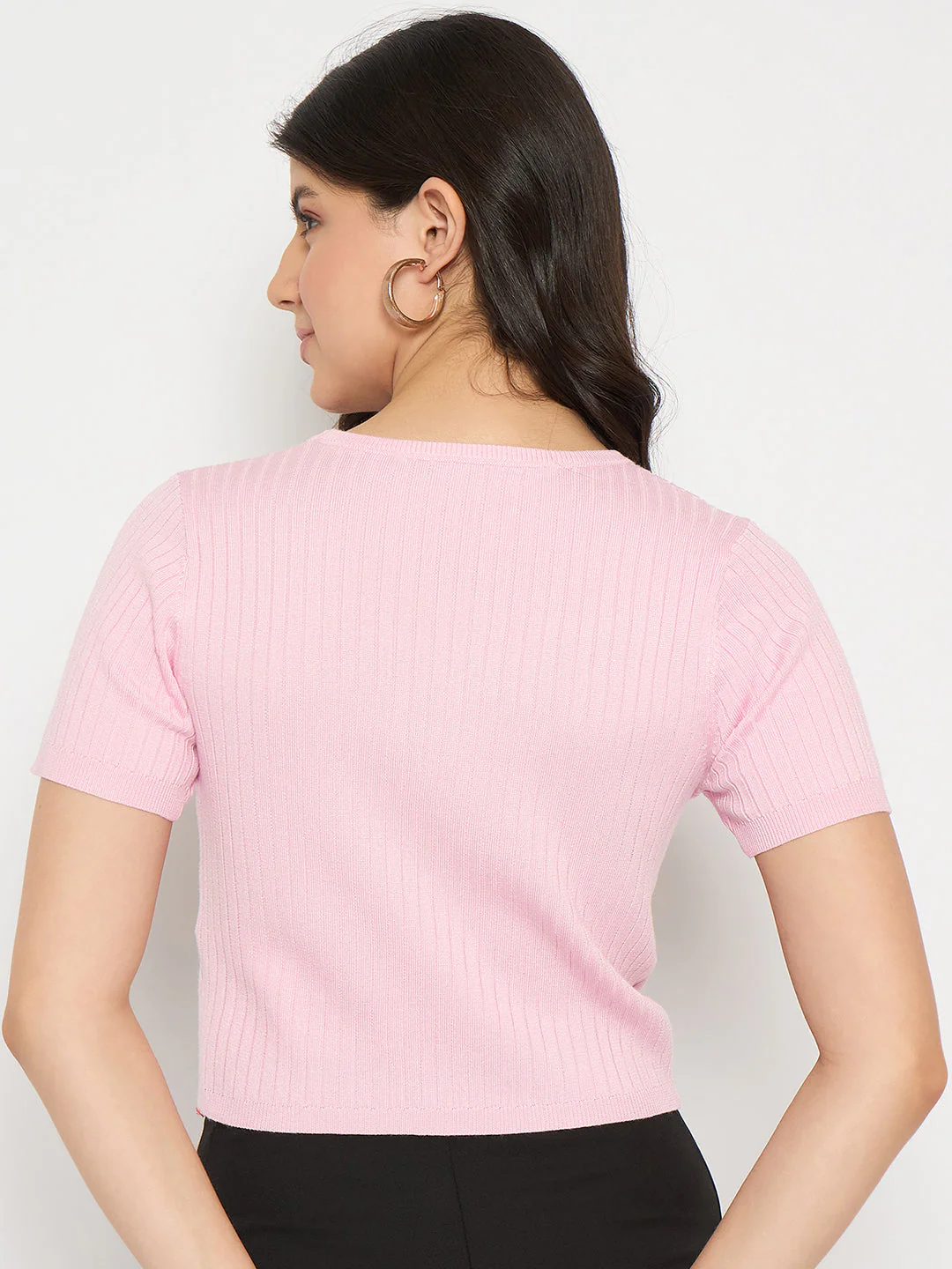 Madame Ribbed Sold Pink Knitted Crop Top - Image 6