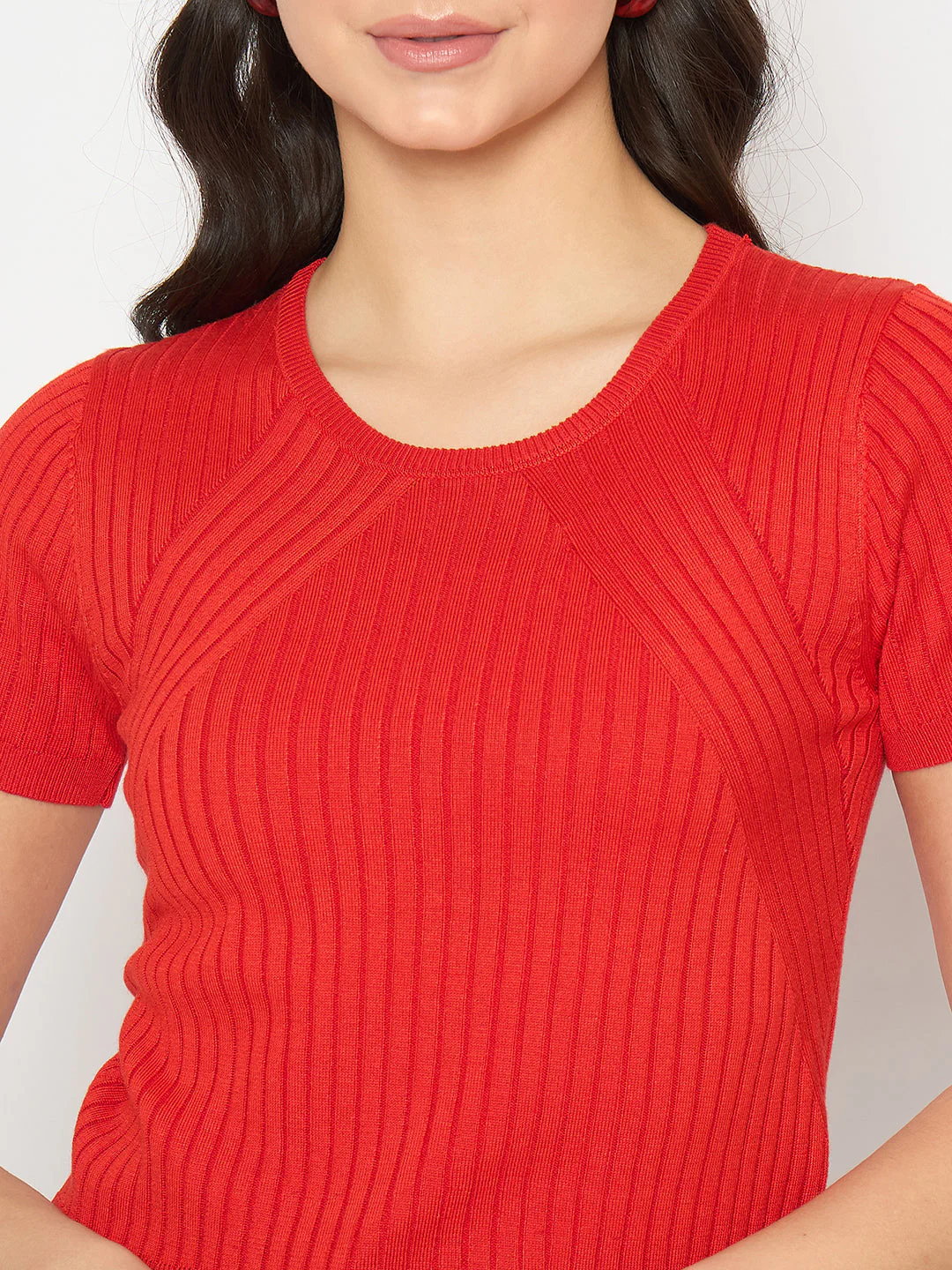 Madame Ribbed Sold Red Knitted Crop Top - Image 7